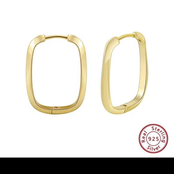 ENA 925 14k over Sterling Silver rectangular Gold Hoop Earrings - Picture 1 of 4